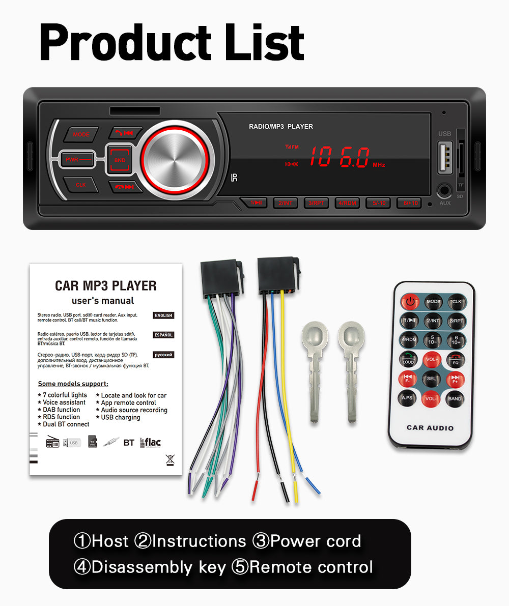 12V Bluetooth Autoradio Audio In-Dash FM AUX SD USB MP3 Radio Player Hauptgerät