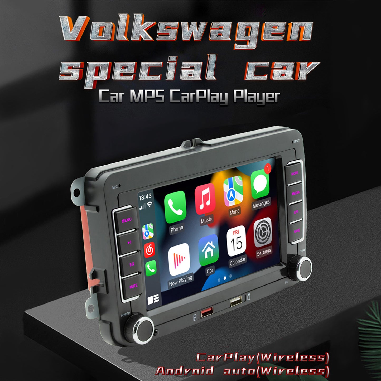 7 "Volkswagen Car Bluetooth Radio Car MP5 Player Wireless Carplay + 4 LED Camera