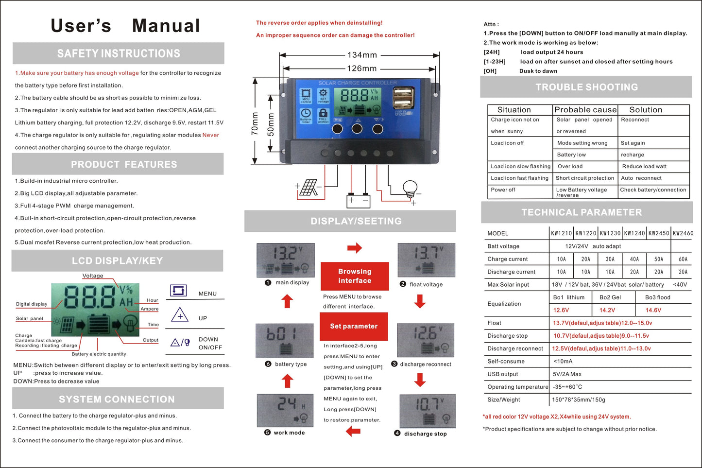 10A-60A PWM Laderegler Controller Panel Batterieregler 12V 24V 36V 48V 60V Autofokus Track