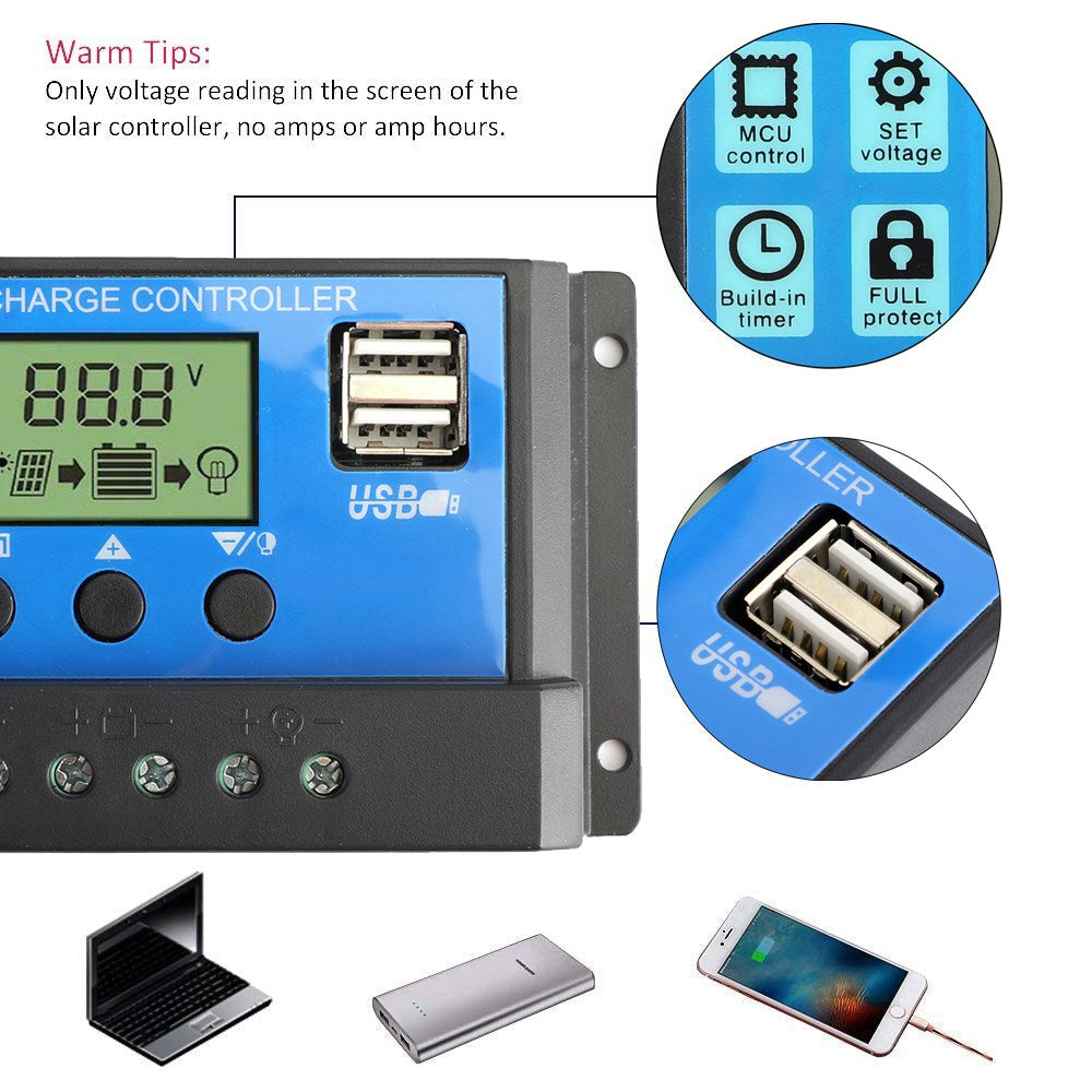 10A-60A PWM Laderegler Controller Panel Batterieregler 12V 24V 36V 48V 60V Autofokus Track