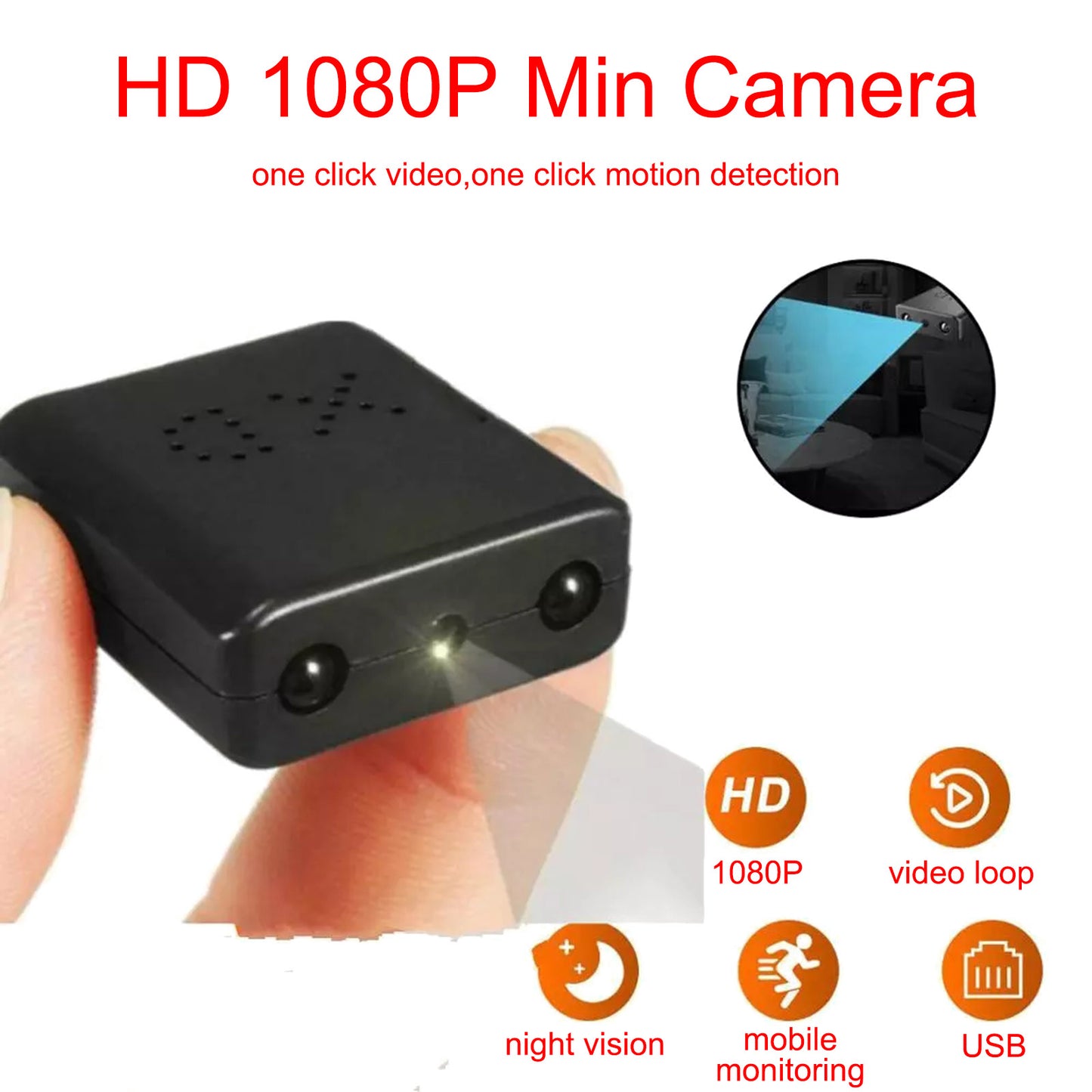 HD 1080P Mini Caméra Espion Cachée Night Vision Motion Home Security + Carte Mémoire