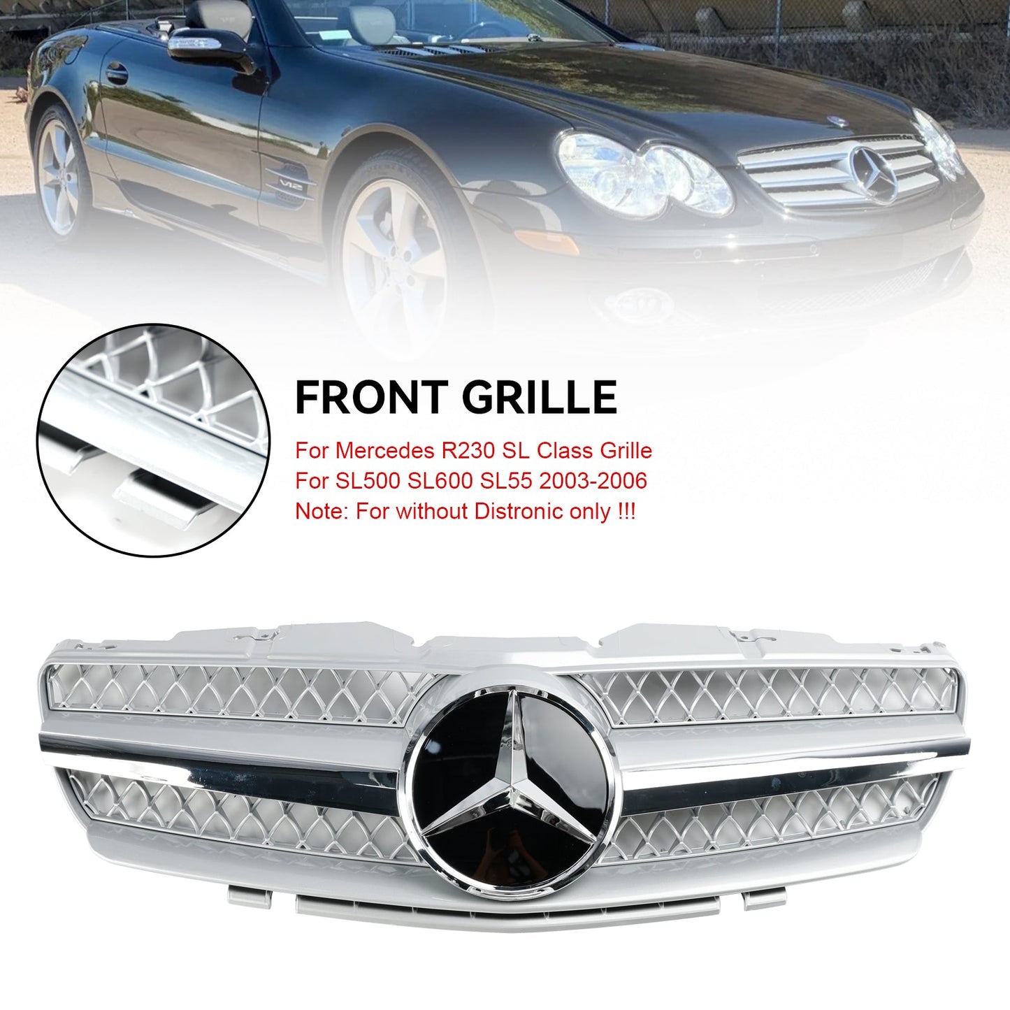 2003-2006 Mercedes R230 SL500 SL600 1 Finne Frontstoßstange Obergrill