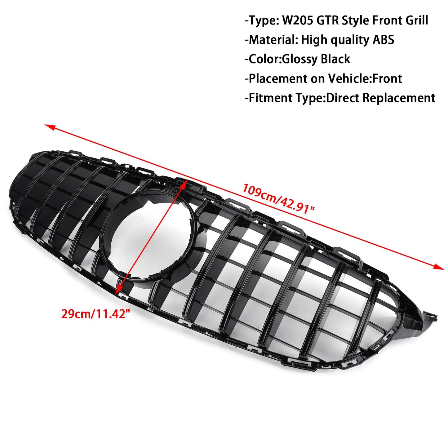 W205 C250 C300 C43 GTR 2015-2018 Grille de remplacement de grille de pare-chocs avant Mercedes générique