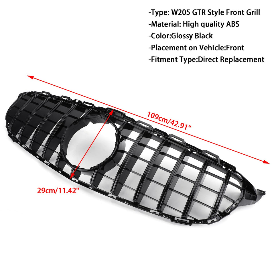 2015–2018 Mercedes Benz C-Klasse W205 C205 A205 C200/250/300/350/C43 GTR Style Frontstoßstangengrill, schwarzer Ersatzgrill