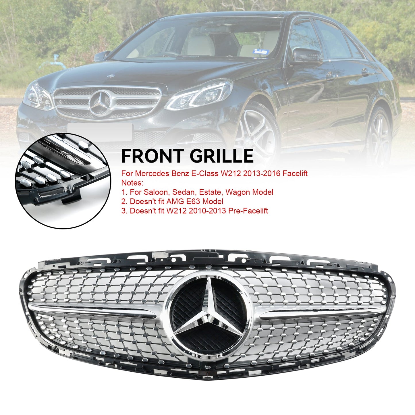 Diamant-Frontgrill für die Stoßstange, passend für Mercedes E-Klasse W212 2013–2016 Facelift