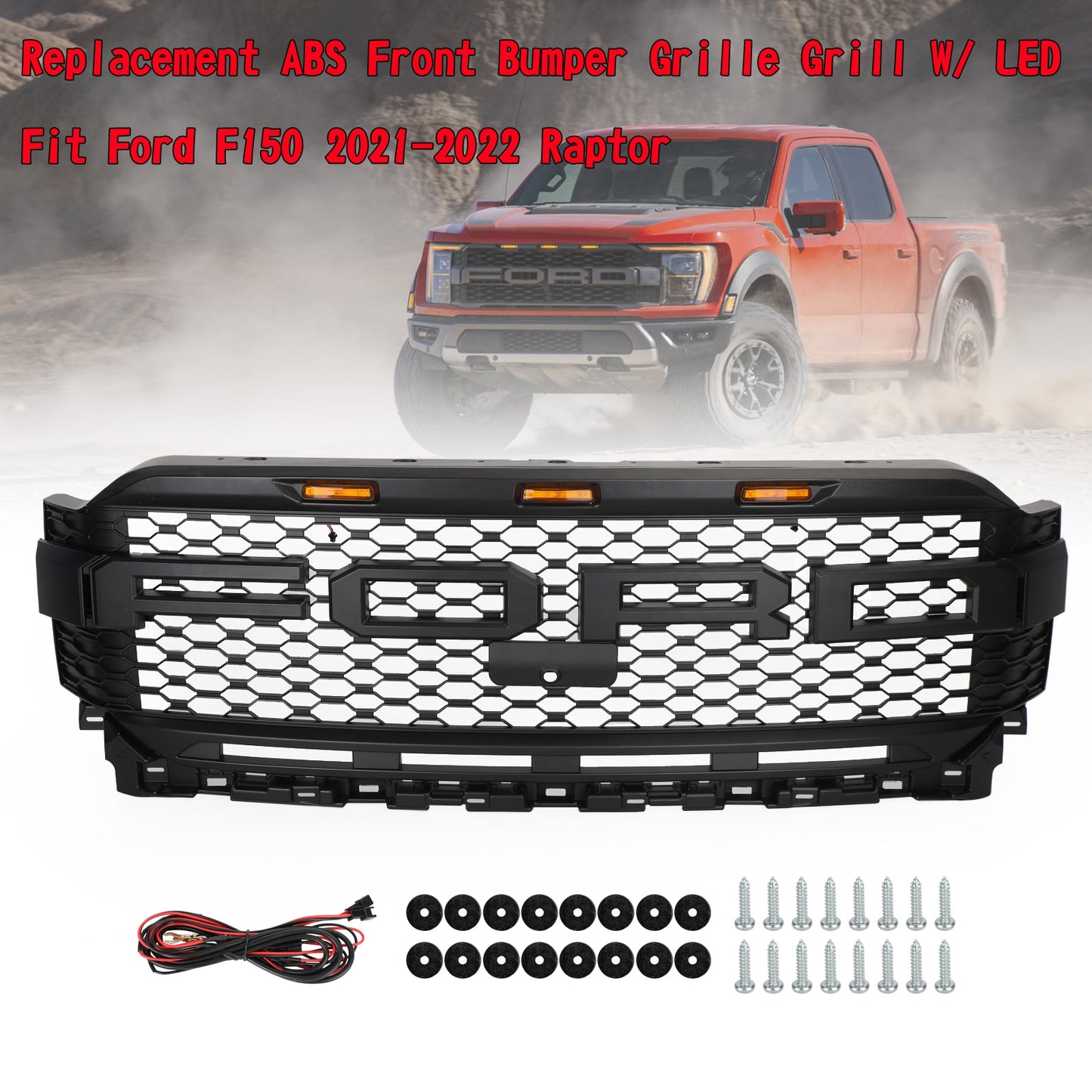 Replacement ABS Front Bumper Grille Grill W/ LED Für Ford F150 2021-2023 Raptor