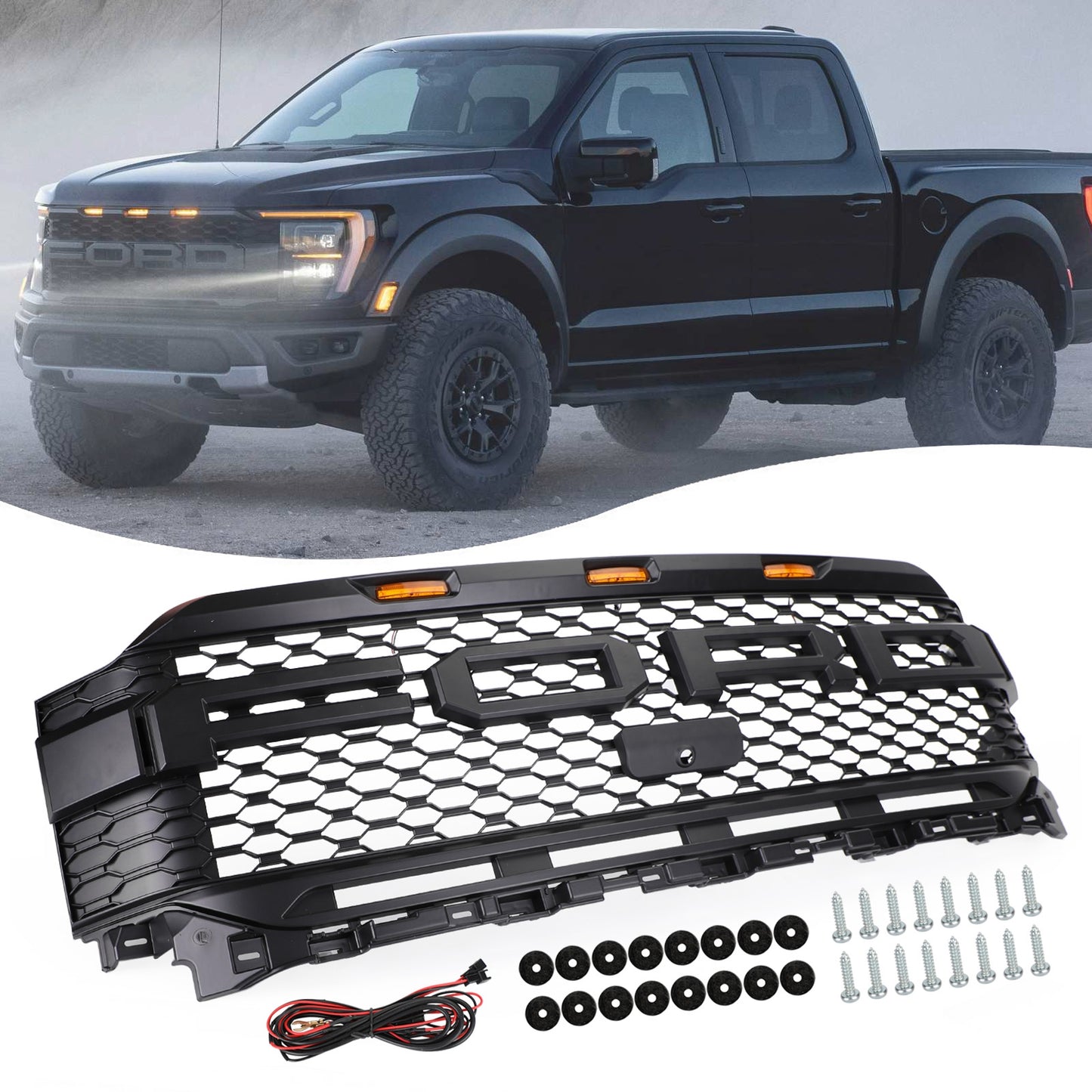 Replacement ABS Front Bumper Grille Grill W/ LED Für Ford F150 2021-2023 Raptor