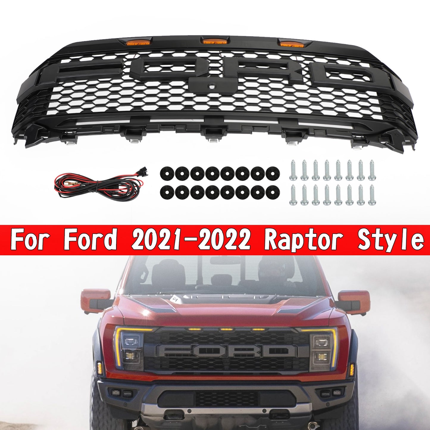 Replacement ABS Front Bumper Grille Grill W/ LED Für Ford F150 2021-2023 Raptor