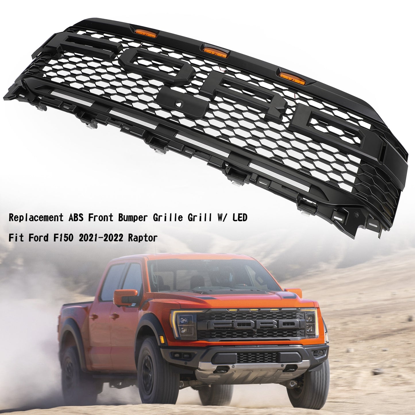 Replacement ABS Front Bumper Grille Grill W/ LED Für Ford F150 2021-2023 Raptor