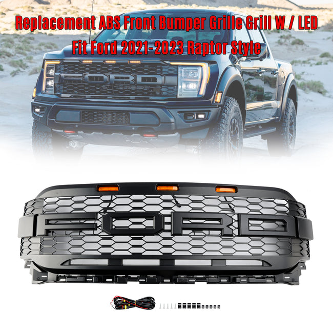 Replacement ABS Front Bumper Grill Grille Für Ford F150 2021-2023 Raptor W/ LED