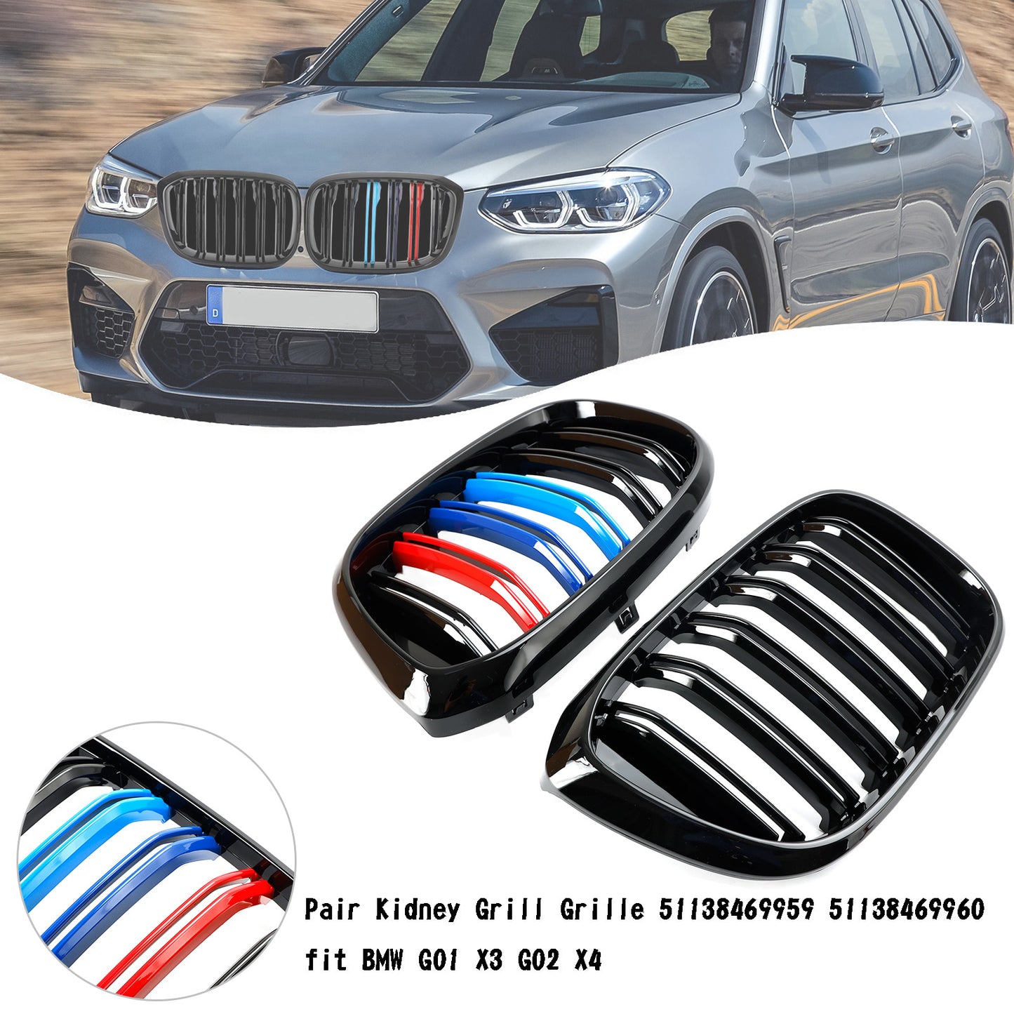 2pcs M-Color Nierengrill Kühlergrill 51138469959 Fit BMW G01 X3 G02 X4 GLOTS Schwarz Generikum