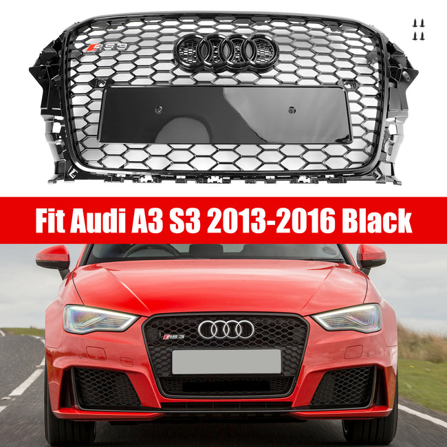 RS3 Style Front Hood Henycomb Bumper Grille Grill für Audi A3 S3 2013-2016 Black