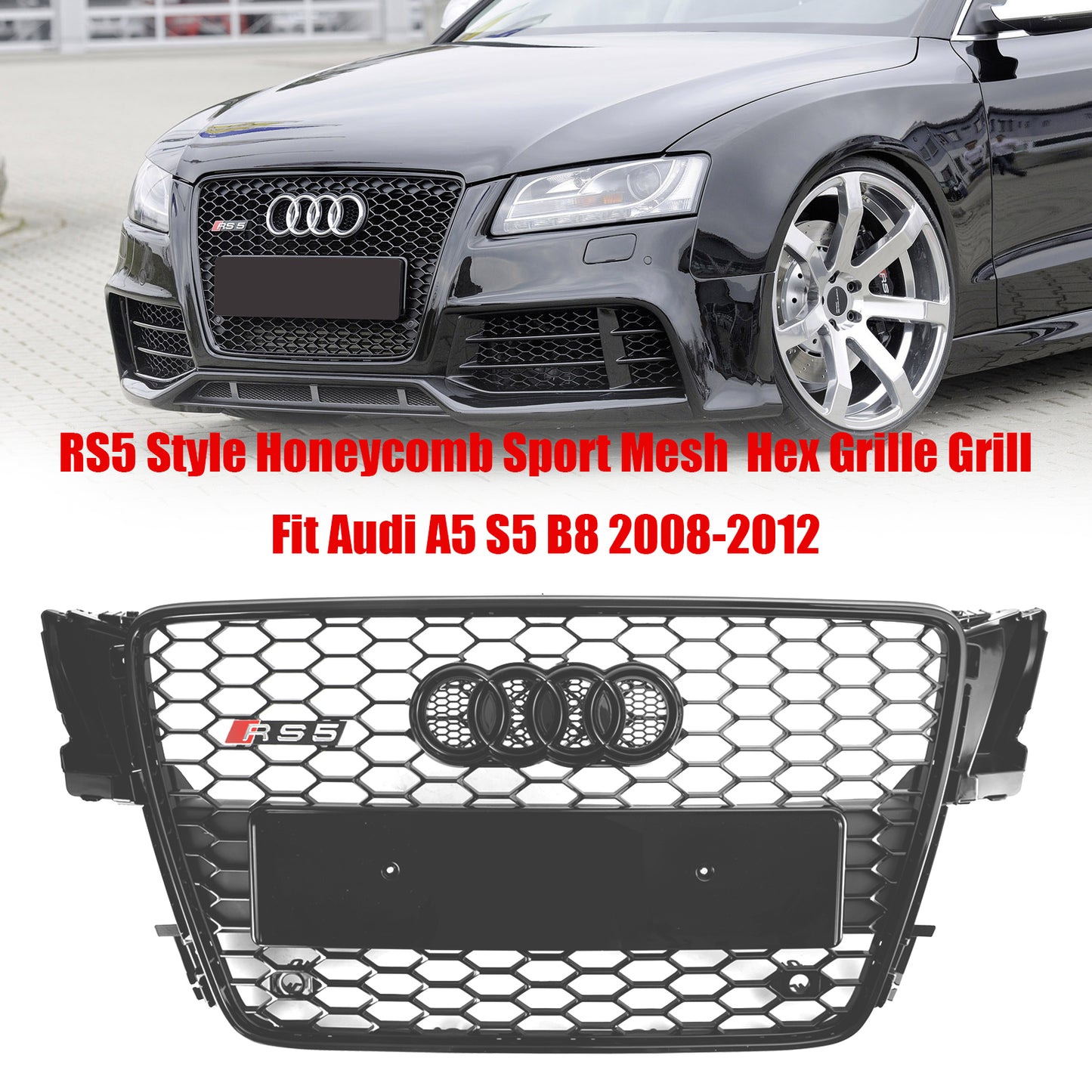 RS5 Style Hood Henycomb Sport mesh Grill Grille Für AUDI A5 S5 B8 2008-2012