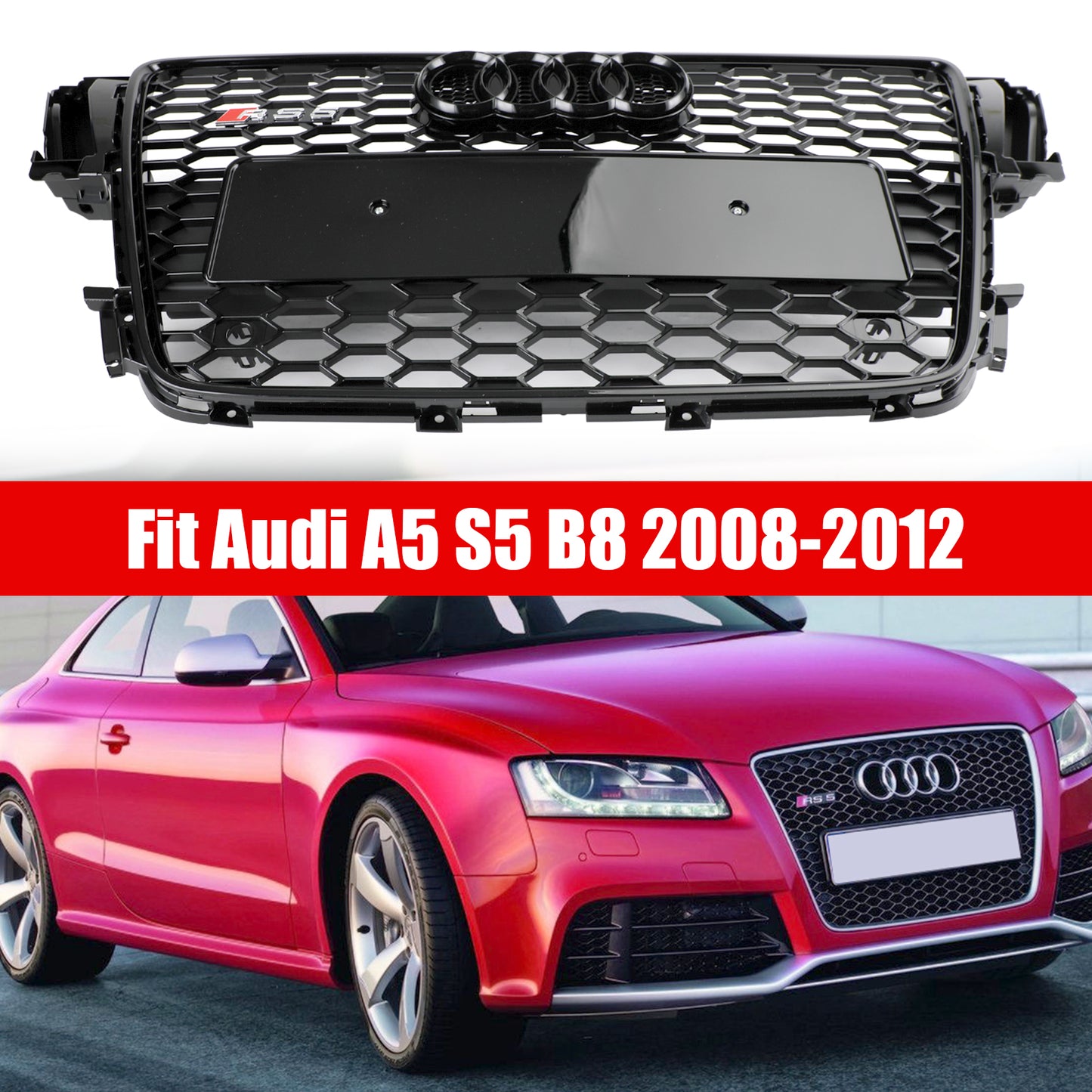 RS5 Style Hood Henycomb Sport mesh Grill Grille Für AUDI A5 S5 B8 2008-2012