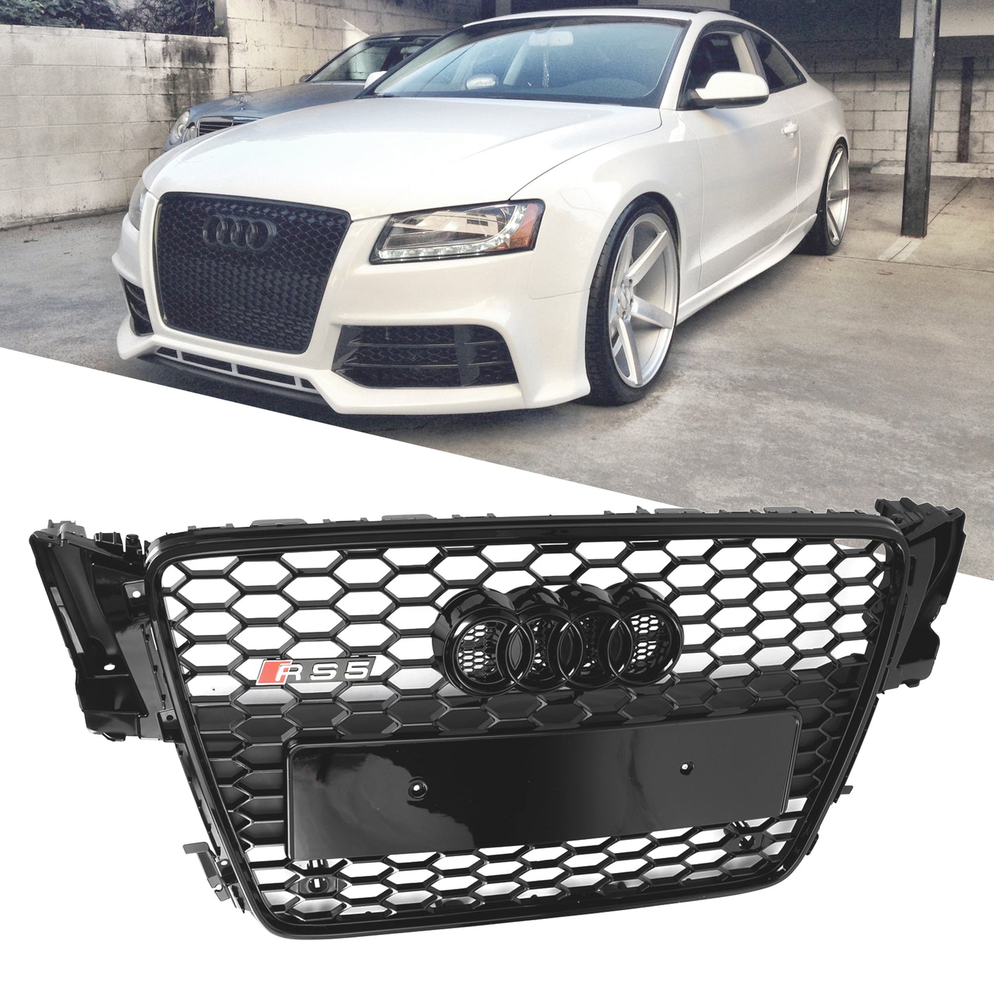 RS5 Style Hood Henycomb Sport mesh Grill Grille Für AUDI A5 S5 B8 2008-2012