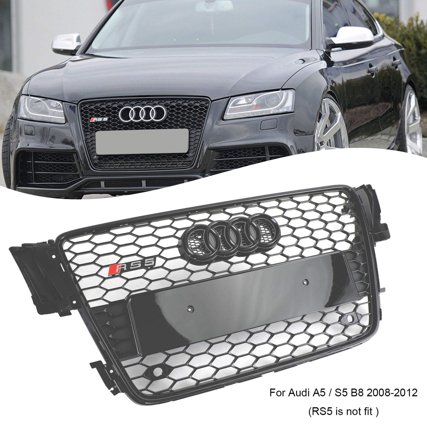 RS5 Style Hood Henycomb Sport mesh Grill Grille Für AUDI A5 S5 B8 2008-2012