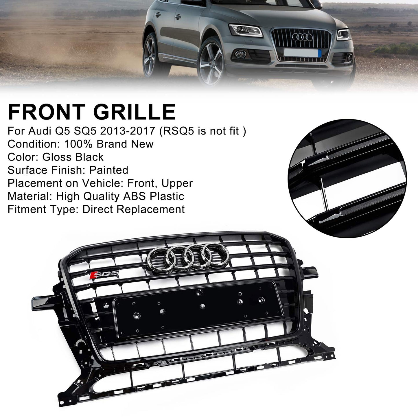 Schwarzer SQ5 Style Honeycomb Mesh Sport Hex Grill passend für Audi Q5 8R 2013-2017