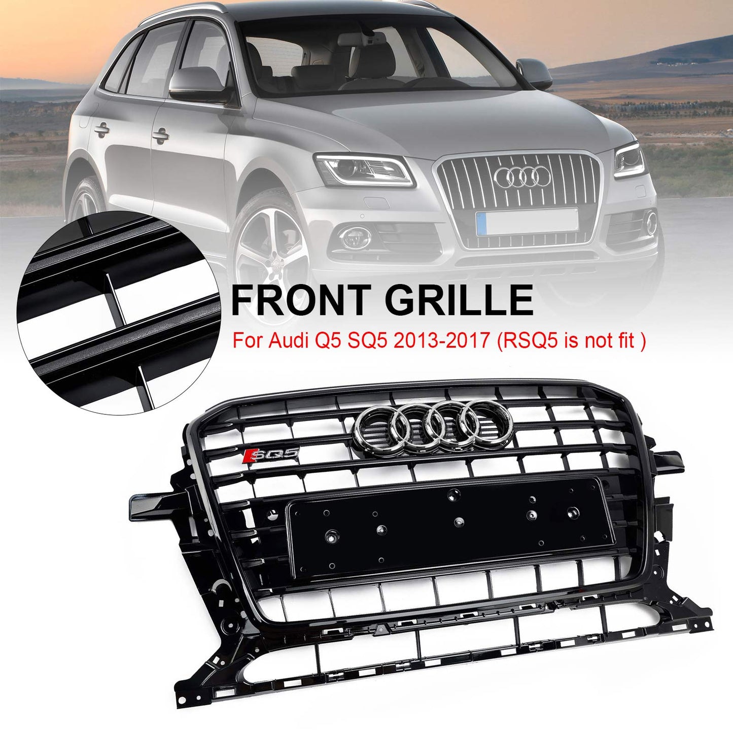 Schwarzer SQ5 Style Honeycomb Mesh Sport Hex Grill passend für Audi Q5 8R 2013-2017