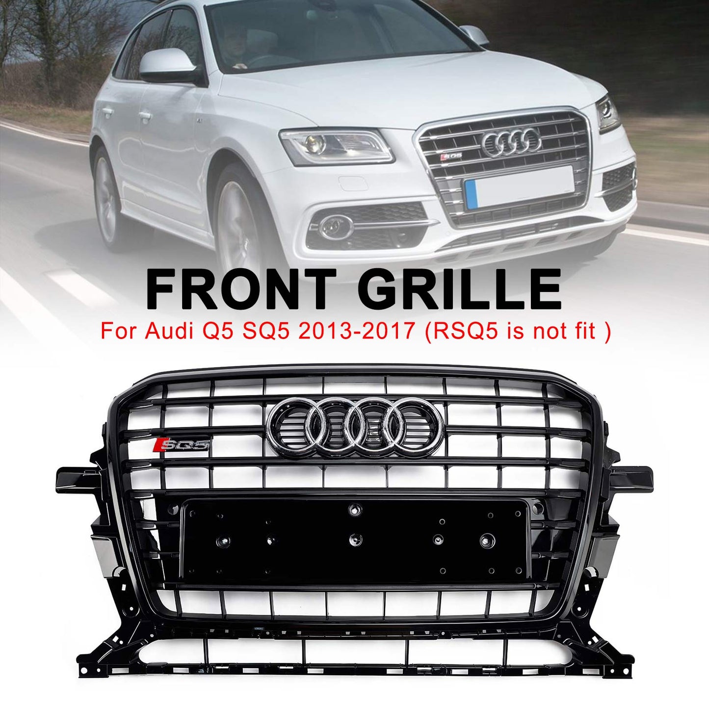 Schwarzer SQ5 Style Honeycomb Mesh Sport Hex Grill passend für Audi Q5 8R 2013-2017