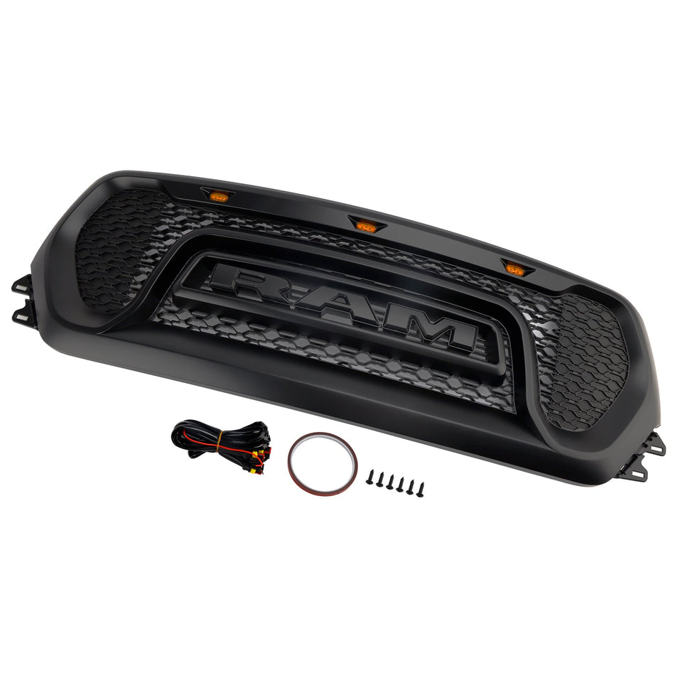 2019–2024 Dodge Ram 1500 Schwarzer Frontgrill in Wabenform für die obere Motorhaube