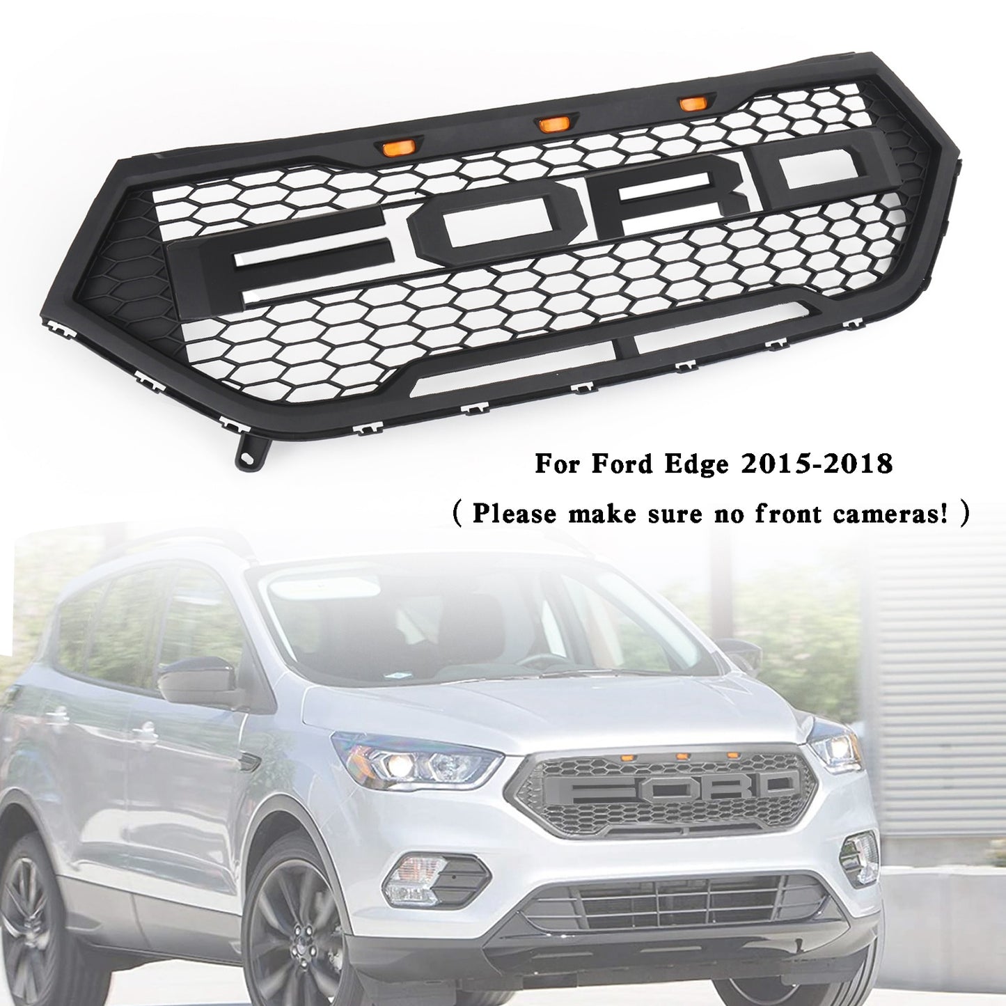 Raptor Style Frontstoßstange Grill Oberer Kühlergrill Fit Ford Edge 2015-2018 Schwarz