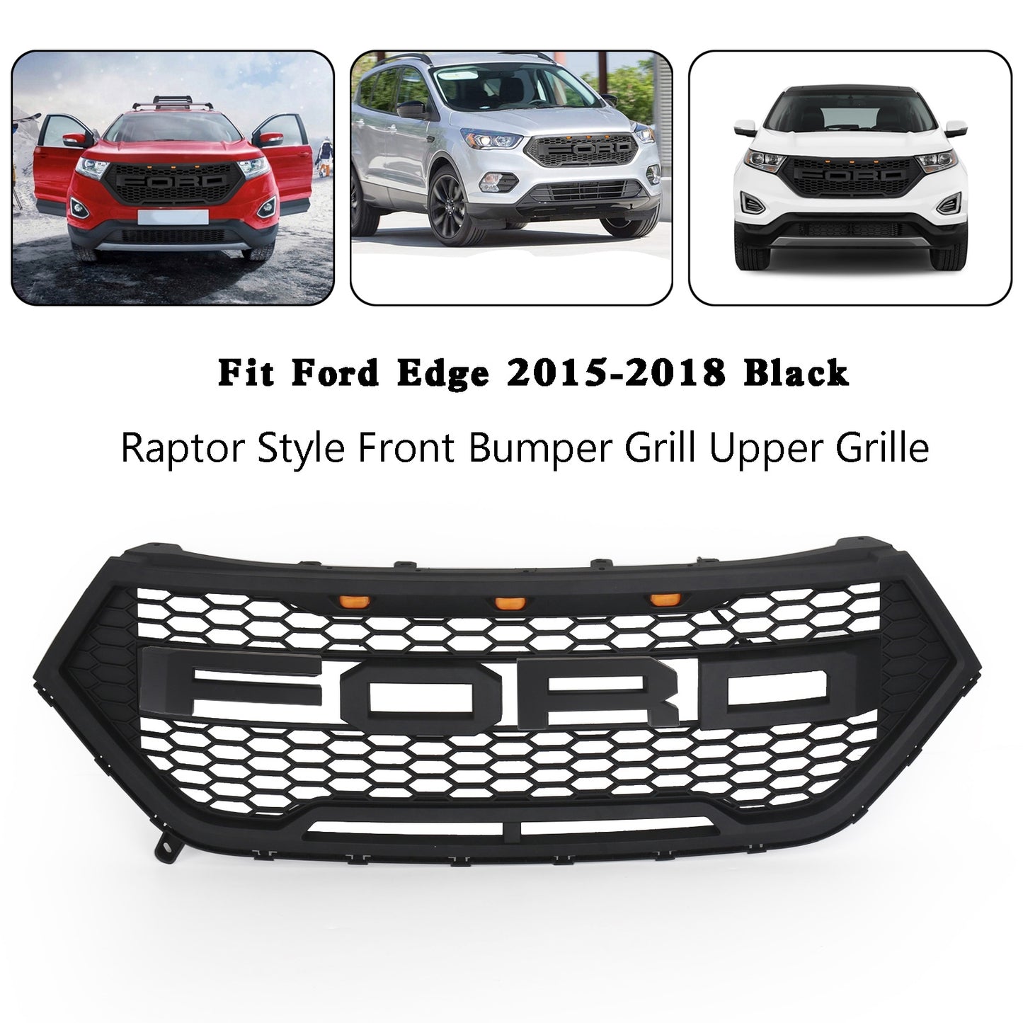 Raptor Style Frontstoßstange Grill Oberer Kühlergrill Fit Ford Edge 2015-2018 Schwarz