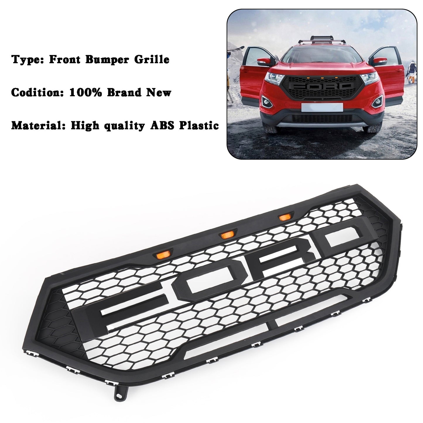 Raptor Style Frontstoßstange Grill Oberer Kühlergrill Fit Ford Edge 2015-2018 Schwarz