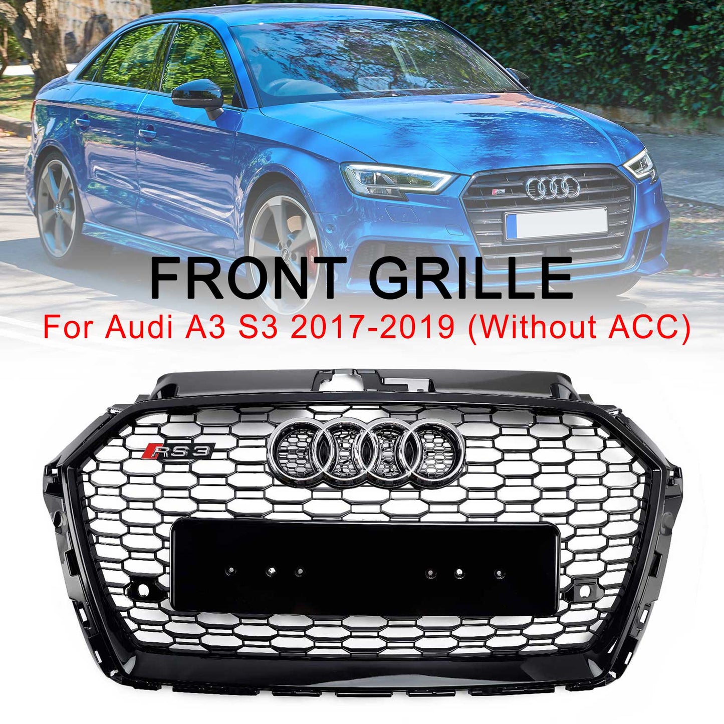 2017–2019 Audi A3 8V RS3 Style Wabengitter Frontstoßstangengrill schwarz