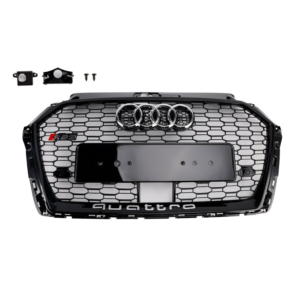 2017–2019 Audi A3 S3 W/ACC RS3 Style Waben-Kühlergrill, Schwarz