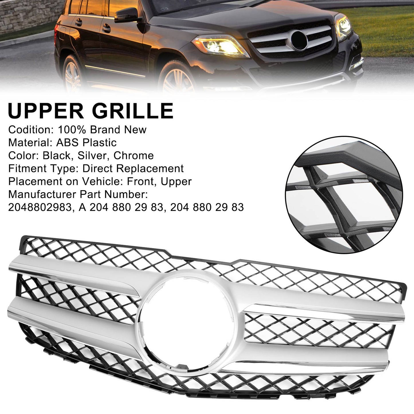 2013-2015 Mercedes-Benz GLK250 BLUETEC 4MATIC Sport Utility 4 portes Capot avant Grille de pare-chocs Grille 2048802983
