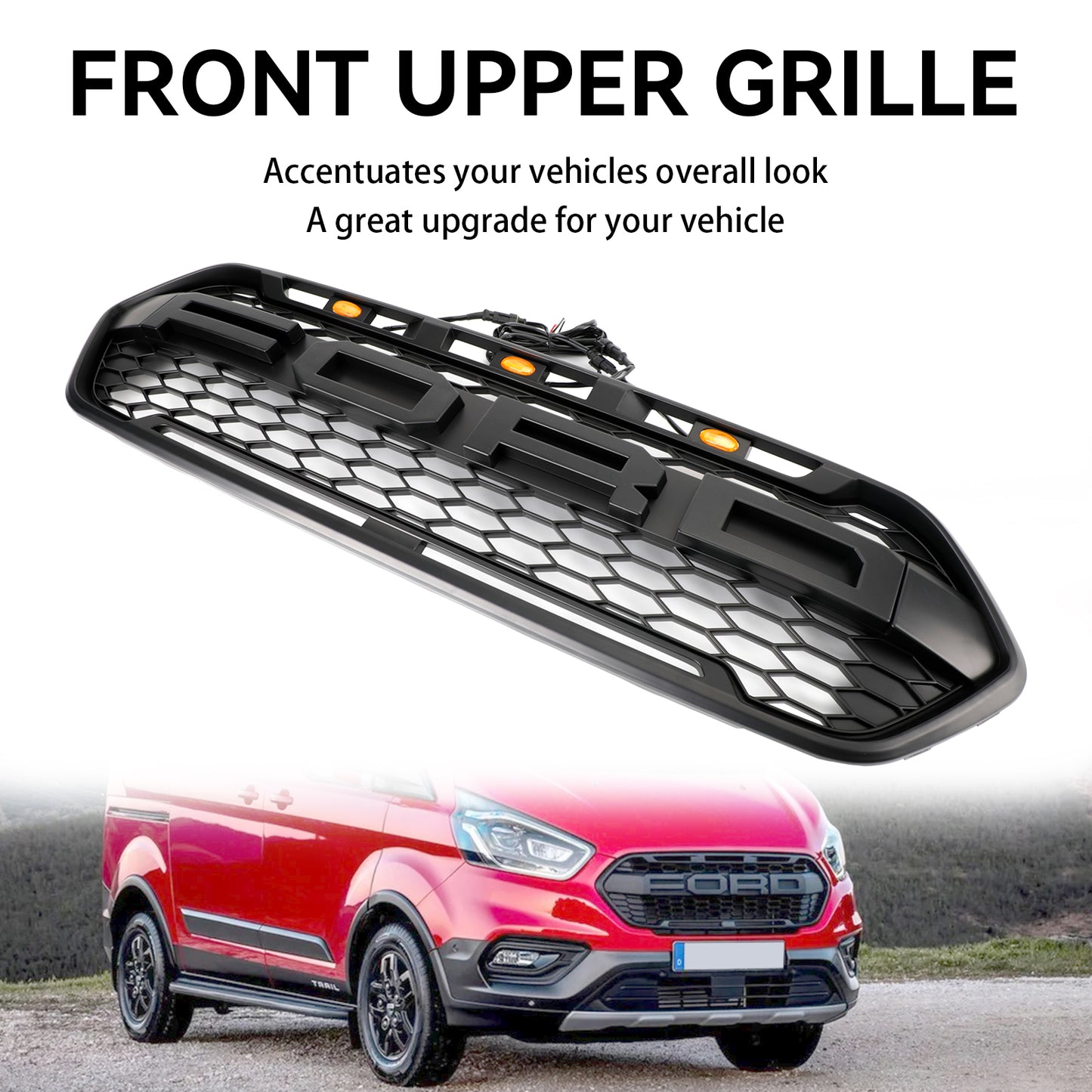 Matte Black Front Bumper Grille für Ford Transit Custom Trail 2018-2023 W/ 3LED