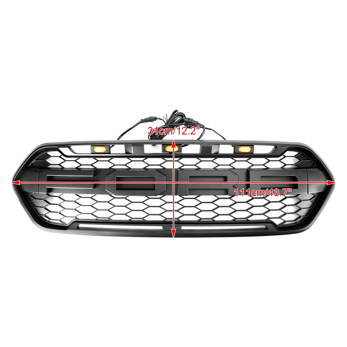 Mattschwarzer Frontstoßstangengrill für Ford Transit Custom Trail 2018-2023 mit 3 LEDs