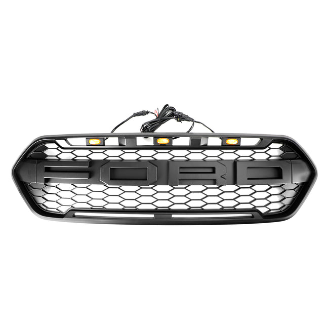 Mattschwarzer Frontstoßstangengrill für Ford Transit Custom Trail 2018-2023 mit 3 LEDs