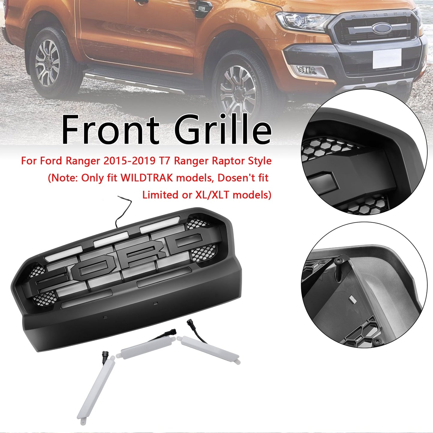 2015–2019 Ford Ranger T7 mit LED-Frontgrill im Raptor-Stil