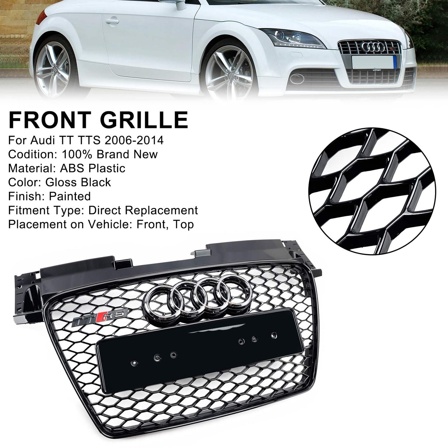 2006–2014 Audi TT TTS RS Style Front Wabengrill Grill schwarz glänzend