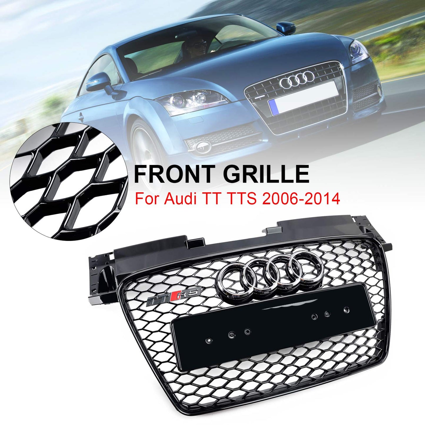 2006–2014 Audi TT TTS RS Style Front Wabengrill Grill schwarz glänzend