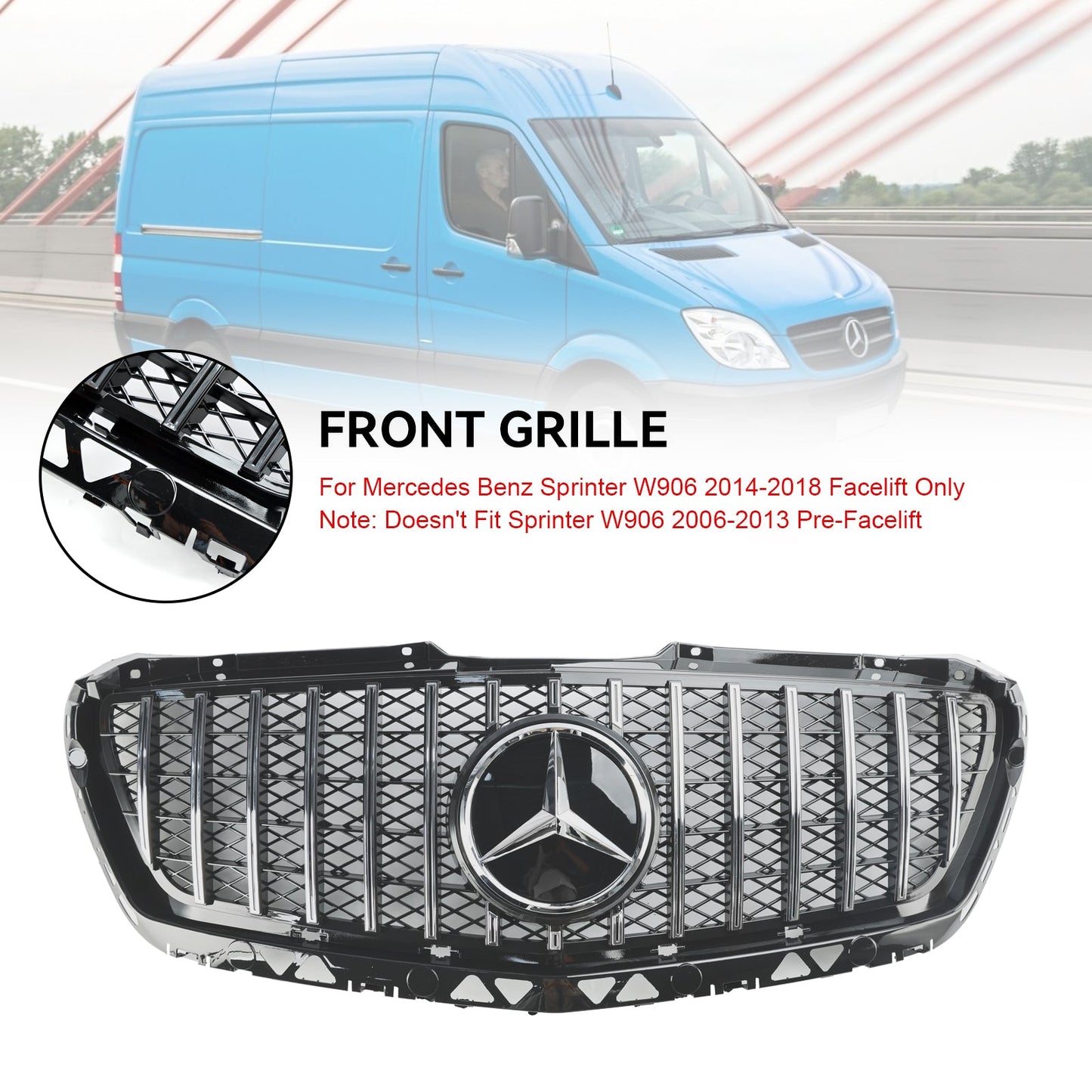 2014-2018 Mercedes Benz Sprinter W906 Frontstoßstangengrill Chrom