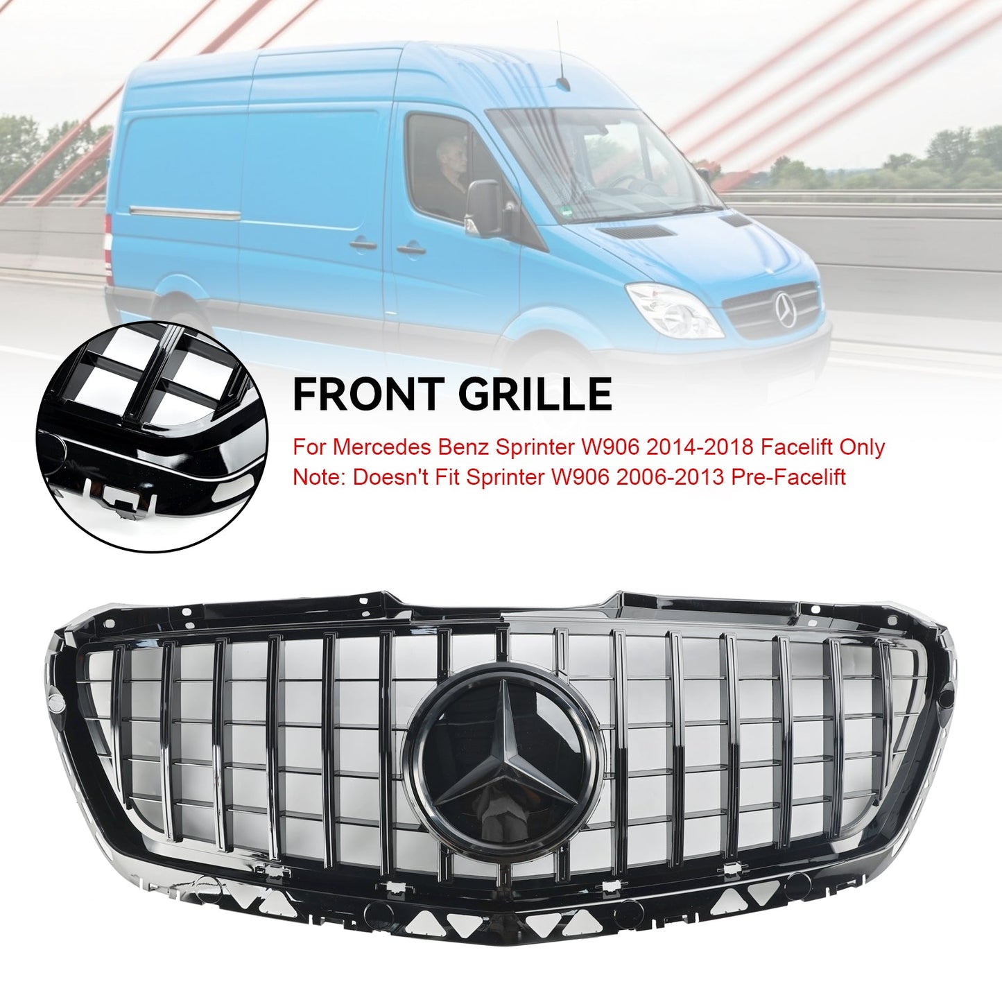 Kühlergrill für die Frontstoßstange, schwarz, für Mercedes Benz Sprinter W906, 2014–2018