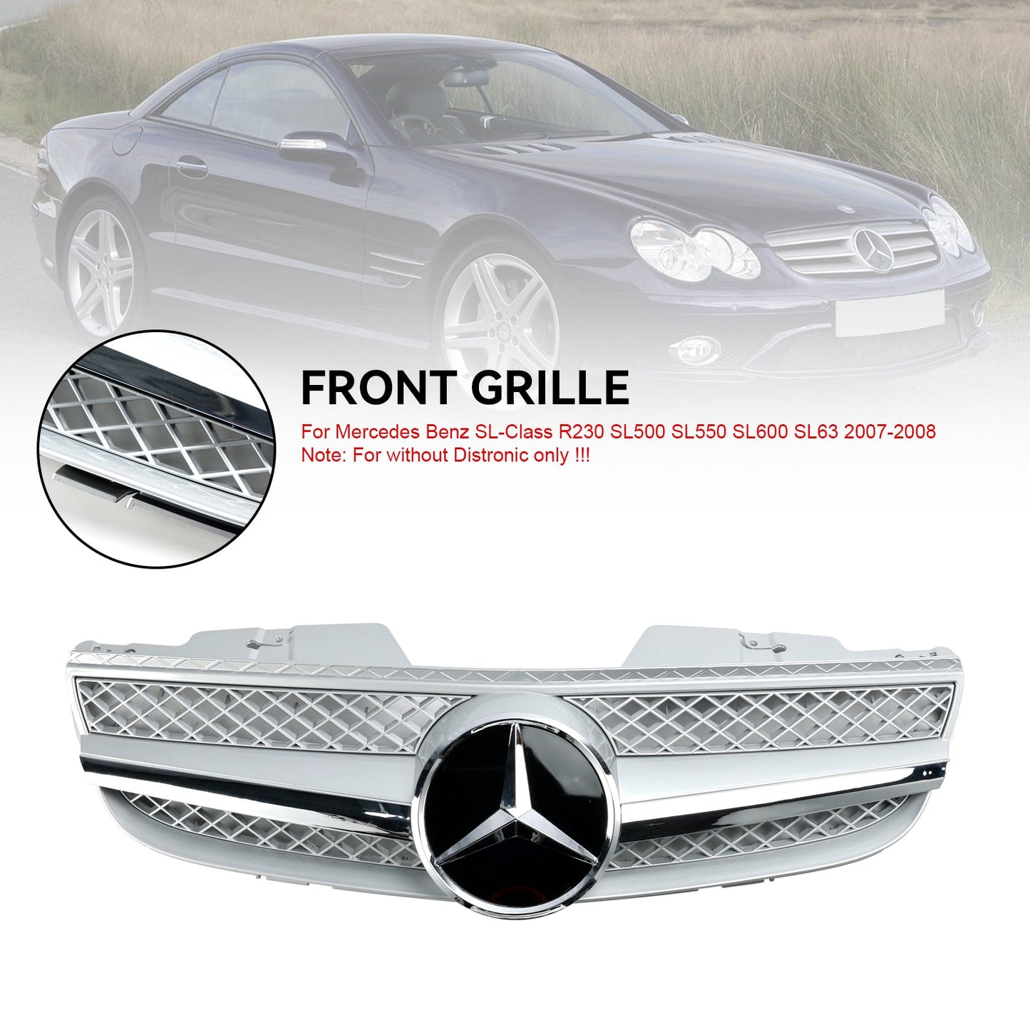 2007-2008 Mercedes Benz R230 SL550 SL600 1 Fin Star Frontstoßstange Oberer Grill