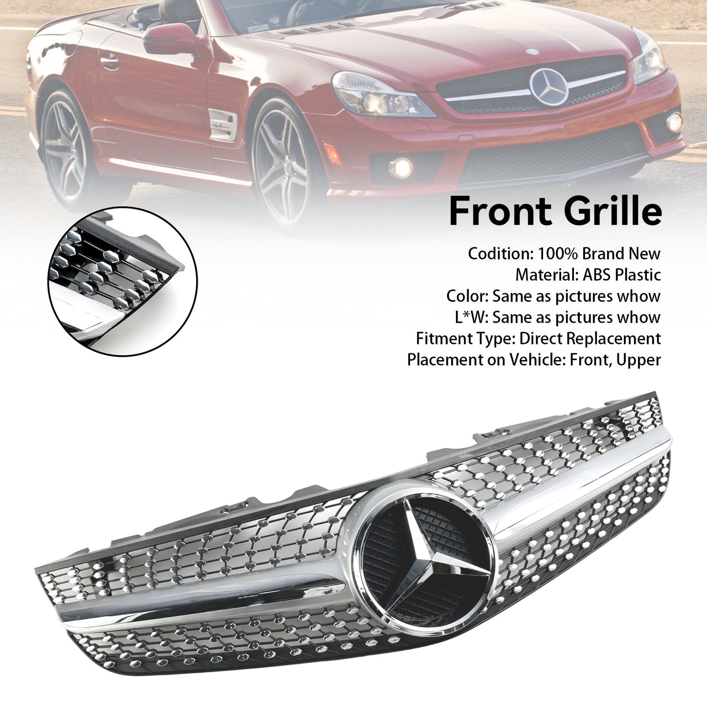 2009–2012 Mercedes Benz R230 SL550 SL600 Diamant-Frontstoßstangen-Obergrill