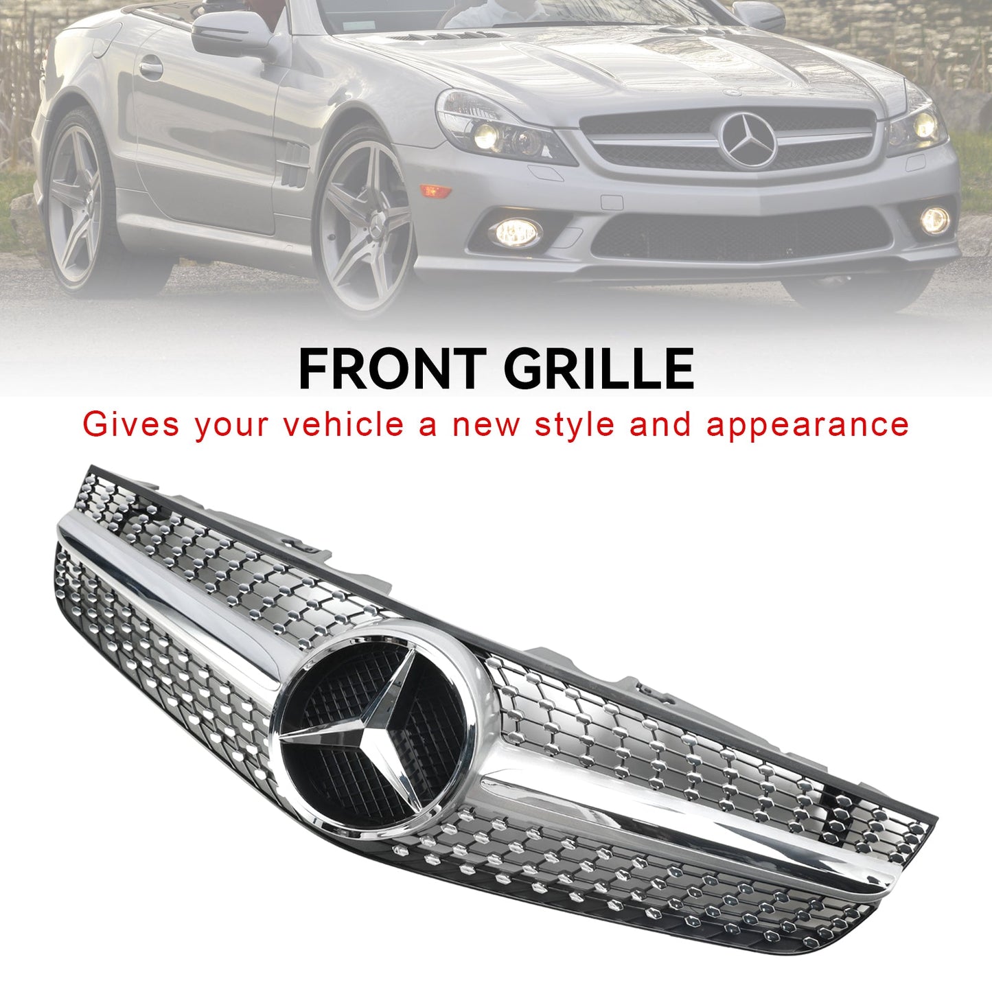 2009–2012 Mercedes Benz R230 SL550 SL600 Diamant-Frontstoßstangen-Obergrill