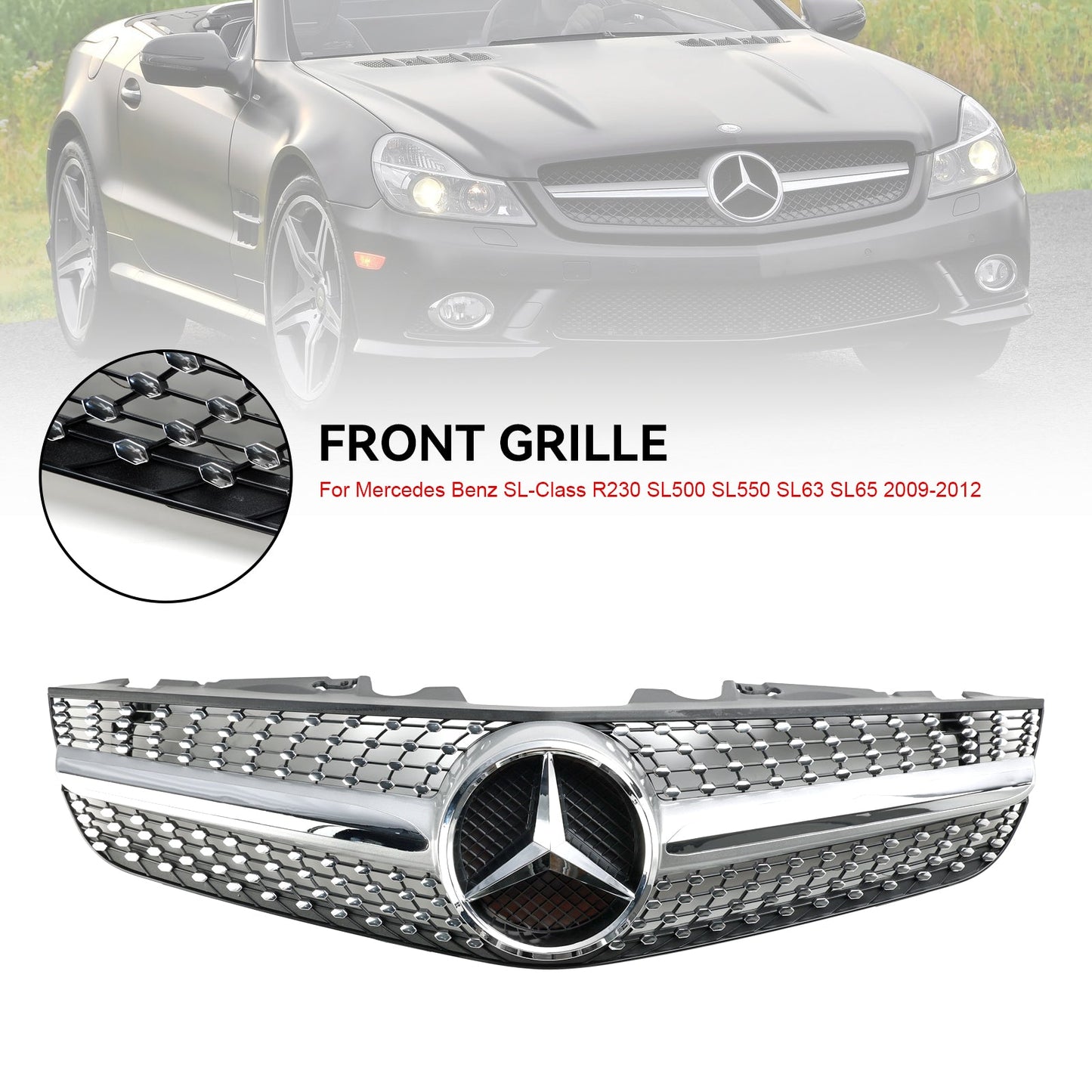 2009–2012 Mercedes Benz R230 SL550 SL600 Diamant-Frontstoßstangen-Obergrill