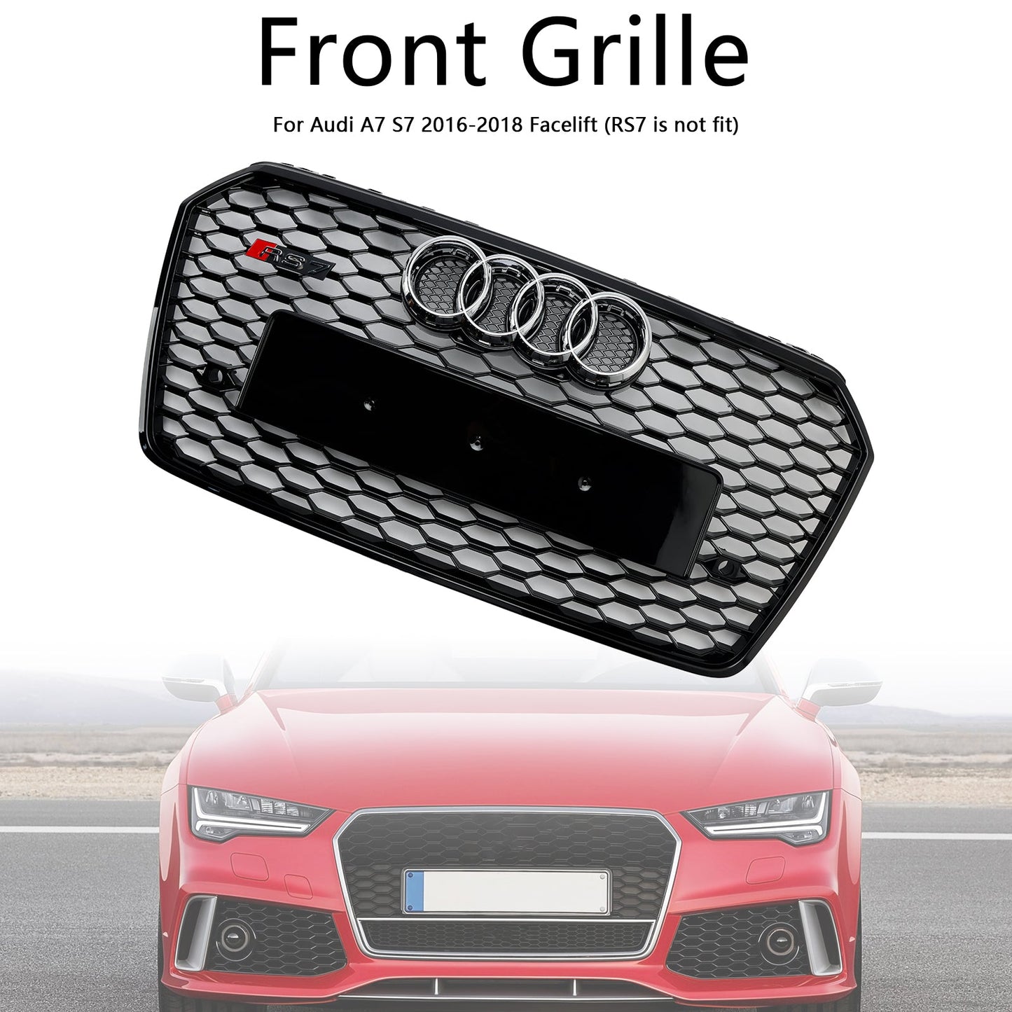 2016–2018 Audi A7 C7 S7 RS7 Stil Waben Kühlergrill für Frontstoßstange, Schwarz