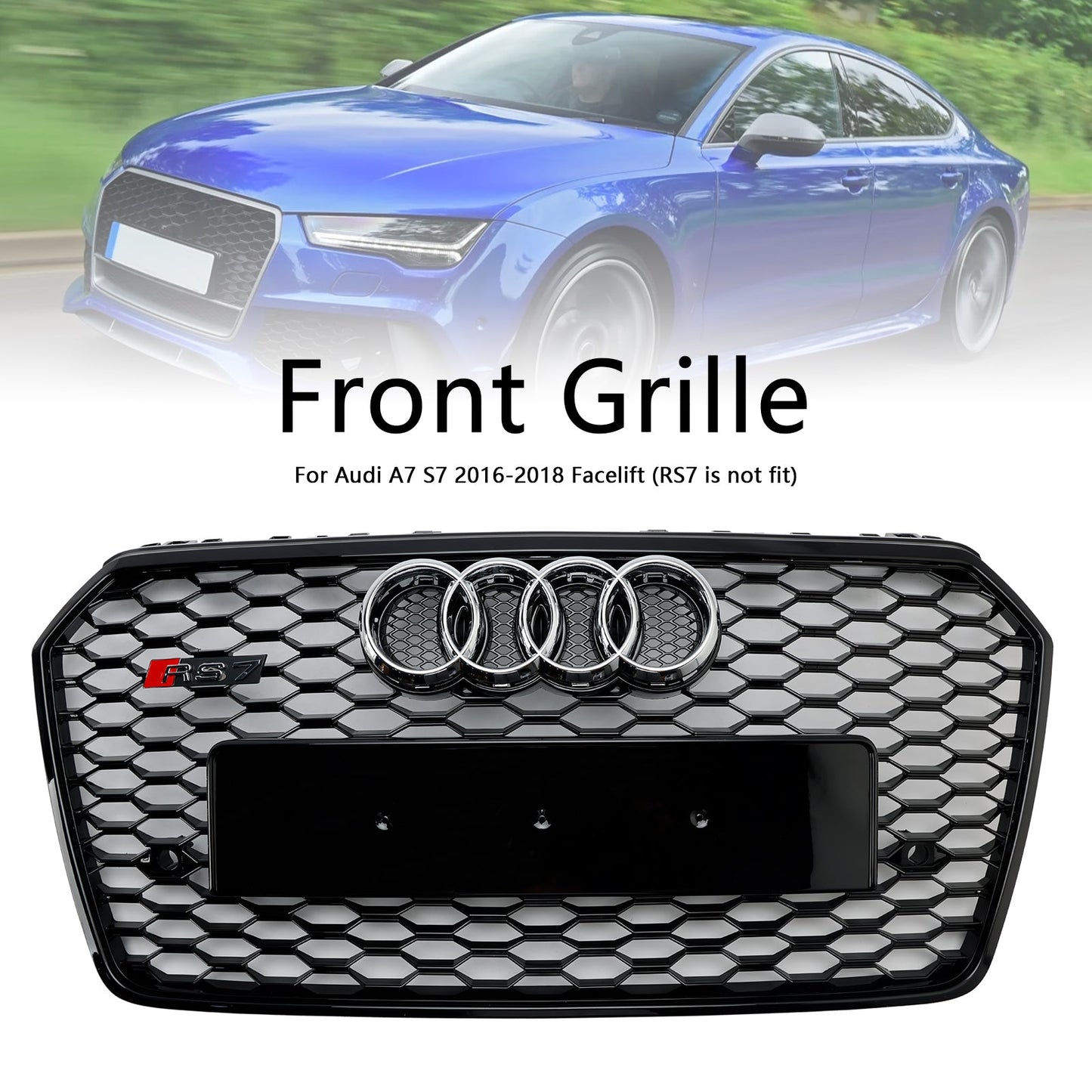 2016–2018 Audi A7 C7 S7 RS7 Stil Waben Kühlergrill für Frontstoßstange, Schwarz