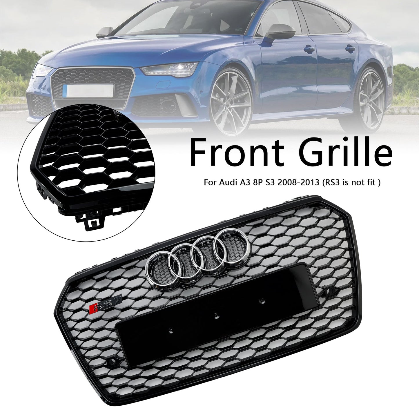 2016–2018 Audi A7 C7 S7 RS7 Stil Waben Kühlergrill für Frontstoßstange, Schwarz