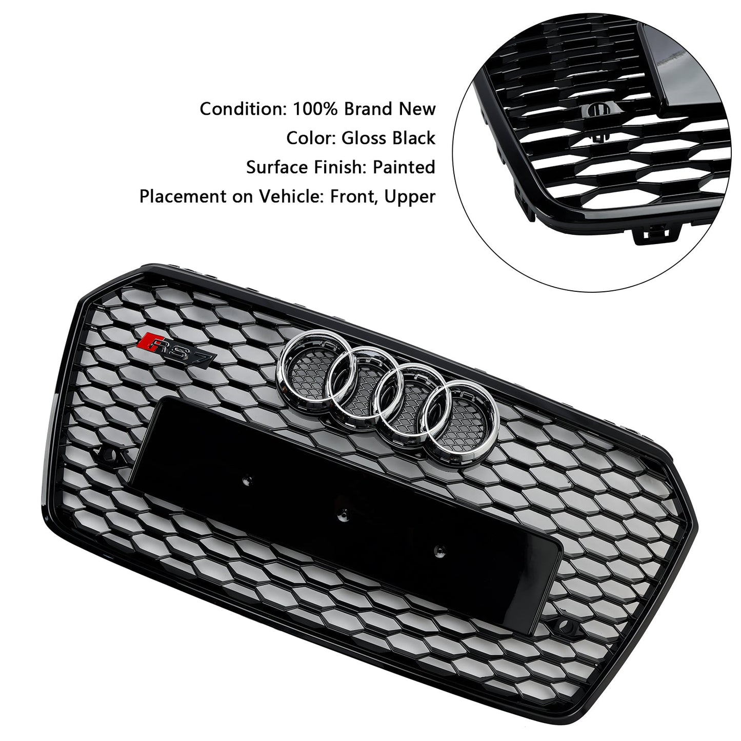 2016–2018 Audi A7 C7 S7 RS7 Stil Waben Kühlergrill für Frontstoßstange, Schwarz