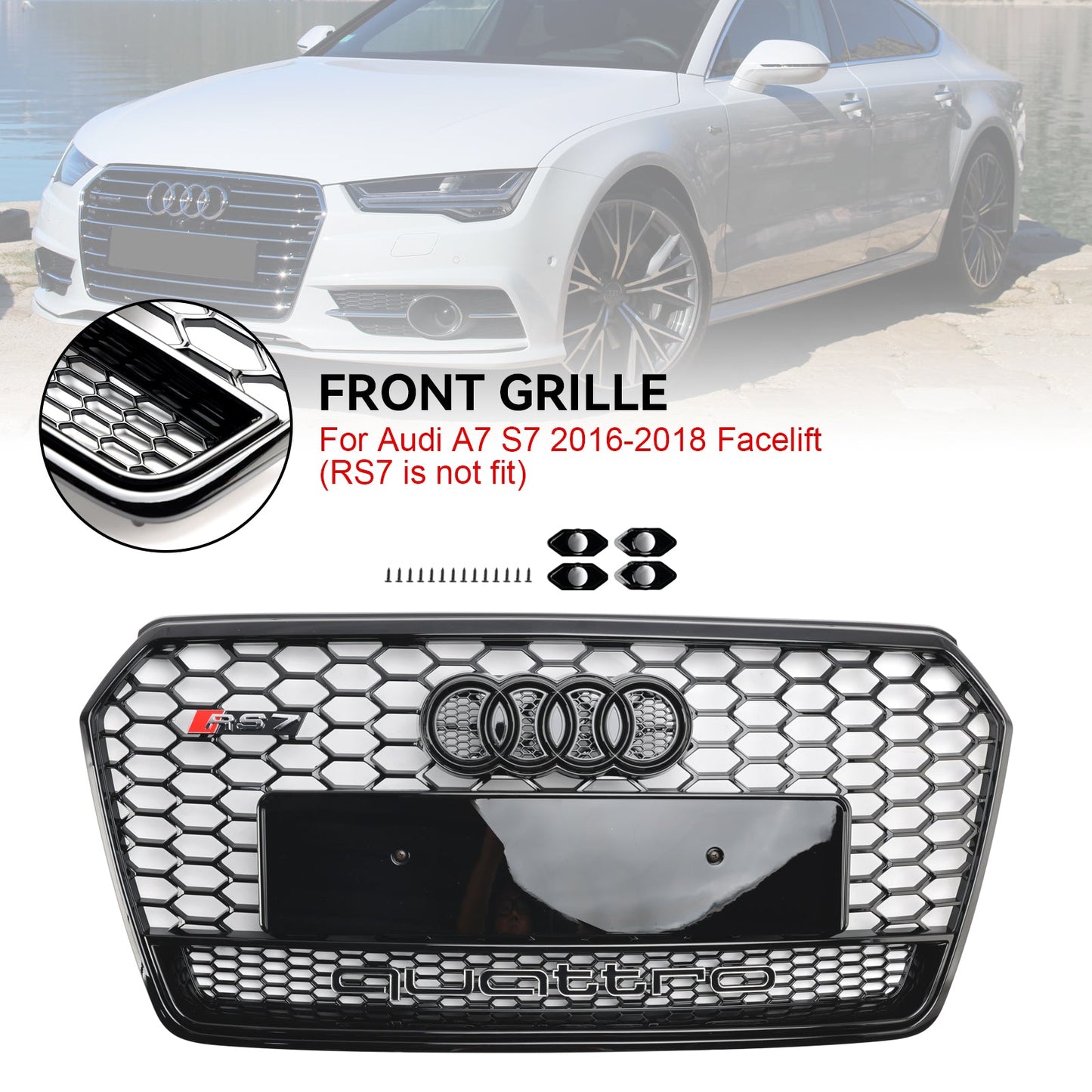 2016–2018 Audi A7 C7 S7 RS7 Stil Waben Front Sto?stange Grill Grille schwarz