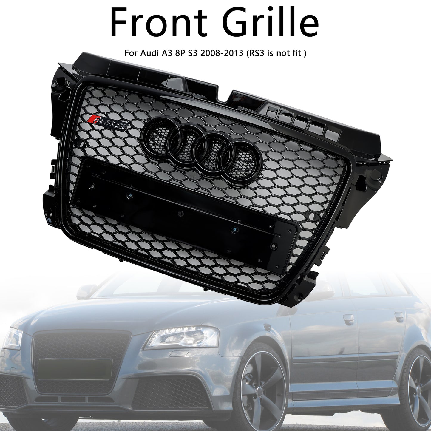 Schwarz Glanz Kühlergrill Wabengrill Für Audi A3 8P 2008-2013 Facelift RS3