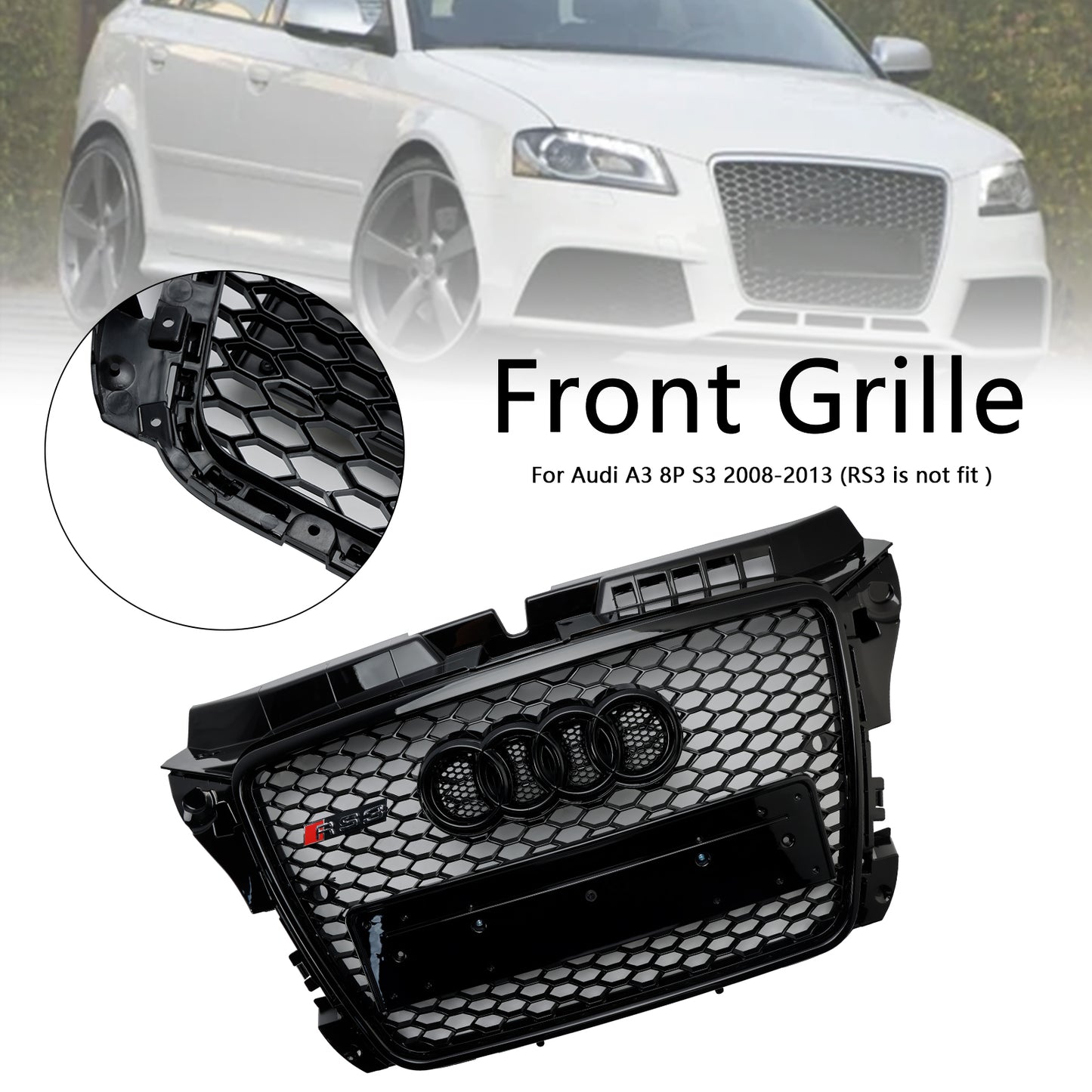 Schwarz Glanz Kühlergrill Wabengrill Für Audi A3 8P 2008-2013 Facelift RS3