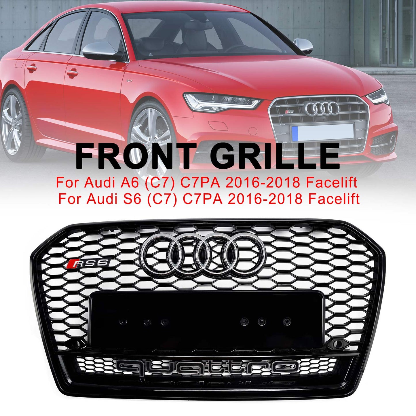 2016–2018 Audi A6 S6 C7 C7PA RS6 Stil Waben Mesh Frontgrill Kühlergrill schwarz